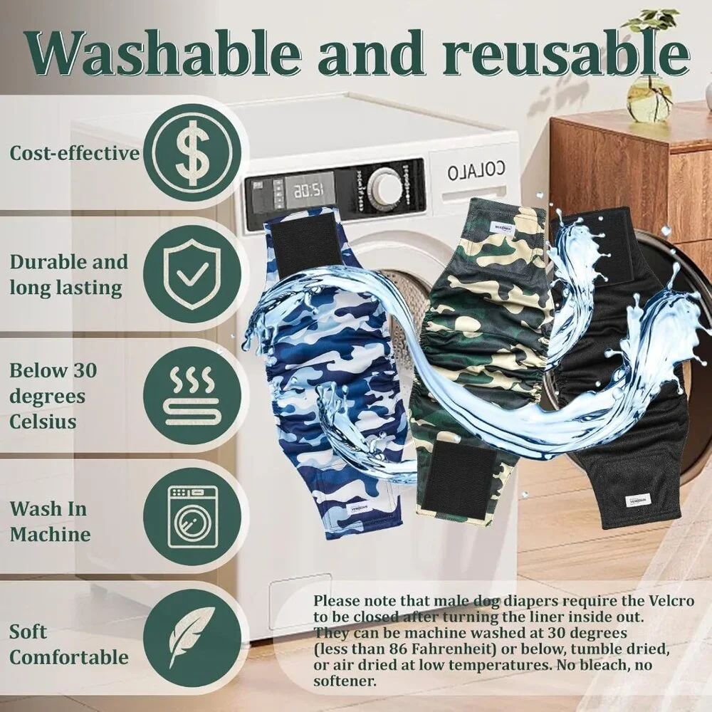 Reusable Dog Diapers Male, Washable Belly Bands Male Dogs, Pack of 5 NEW Sz. XL